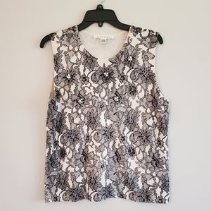 Rafael Large Silk Knit Lace Look Embellished Sleeveless Top